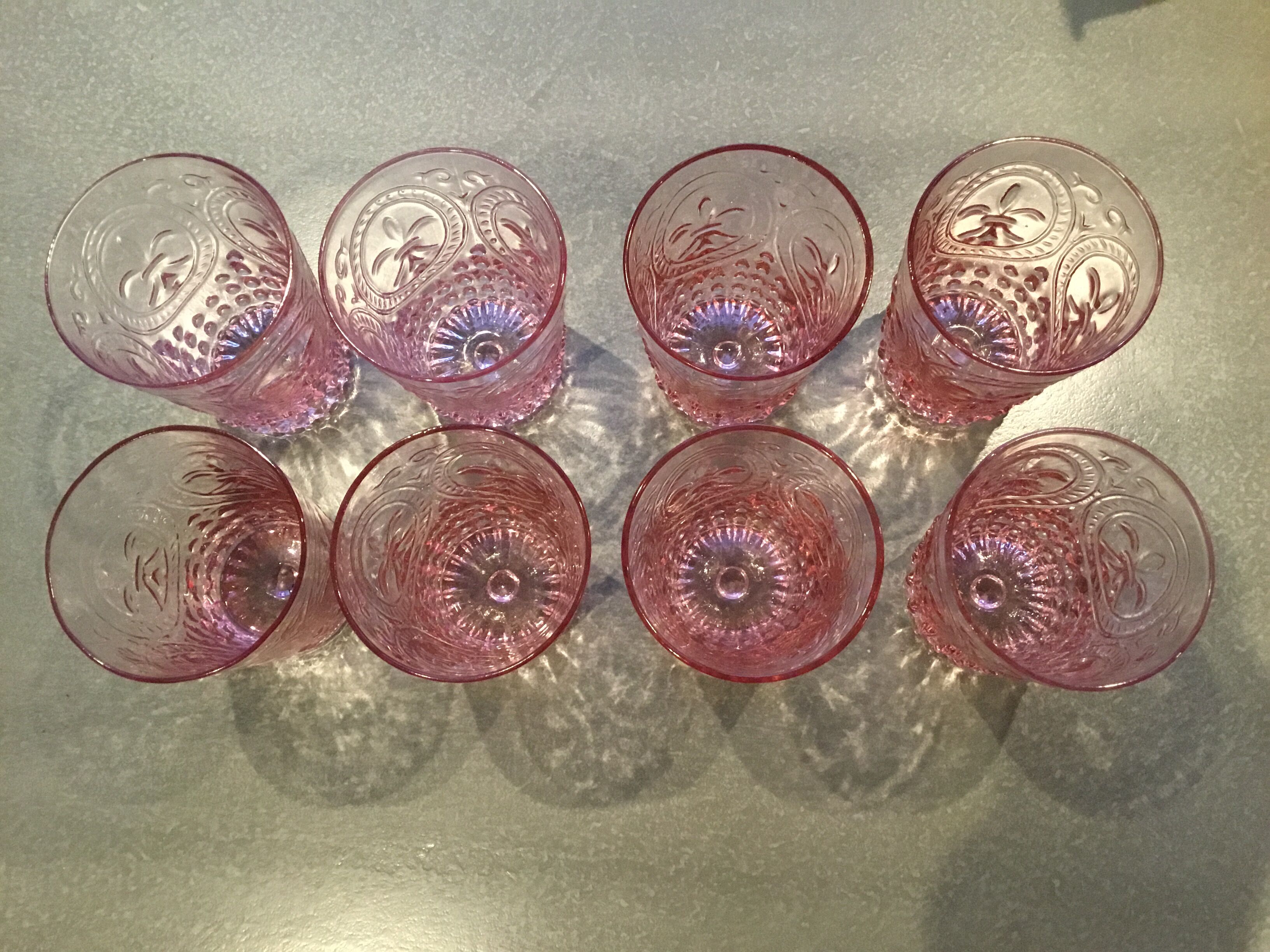 Set of 8 pink water glasses