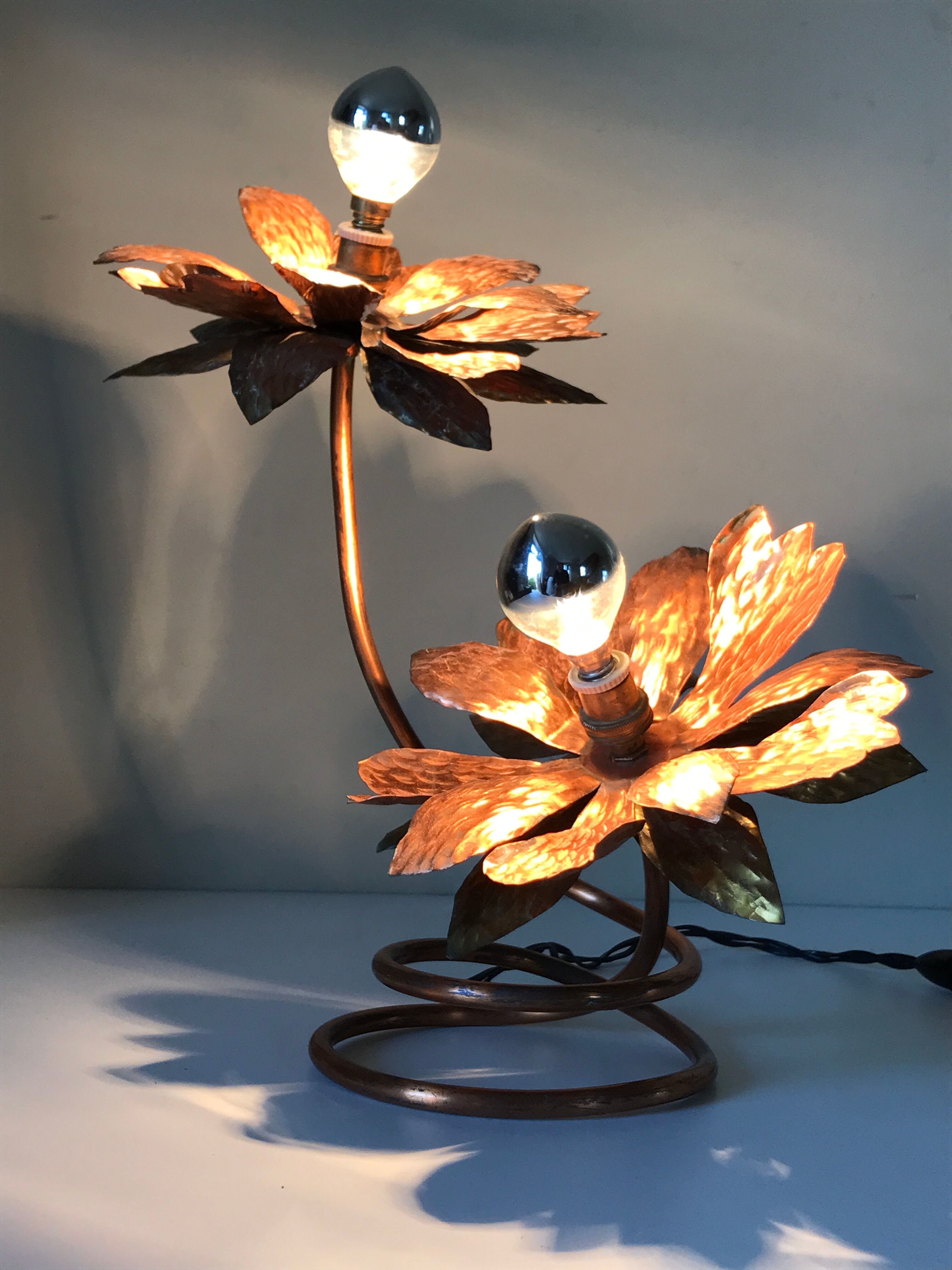 Copper lamp flowers vintage design 70s