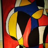 Peinture abstraite sur panneau de bois