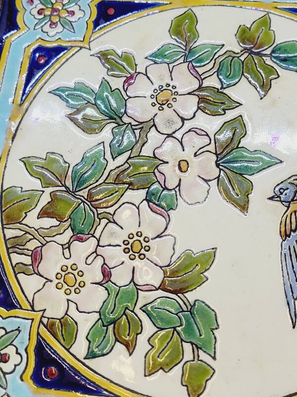 Longwy Dessous De Plat A Sonnette Carreau Faïence Émaillée Et Cadre En Bois