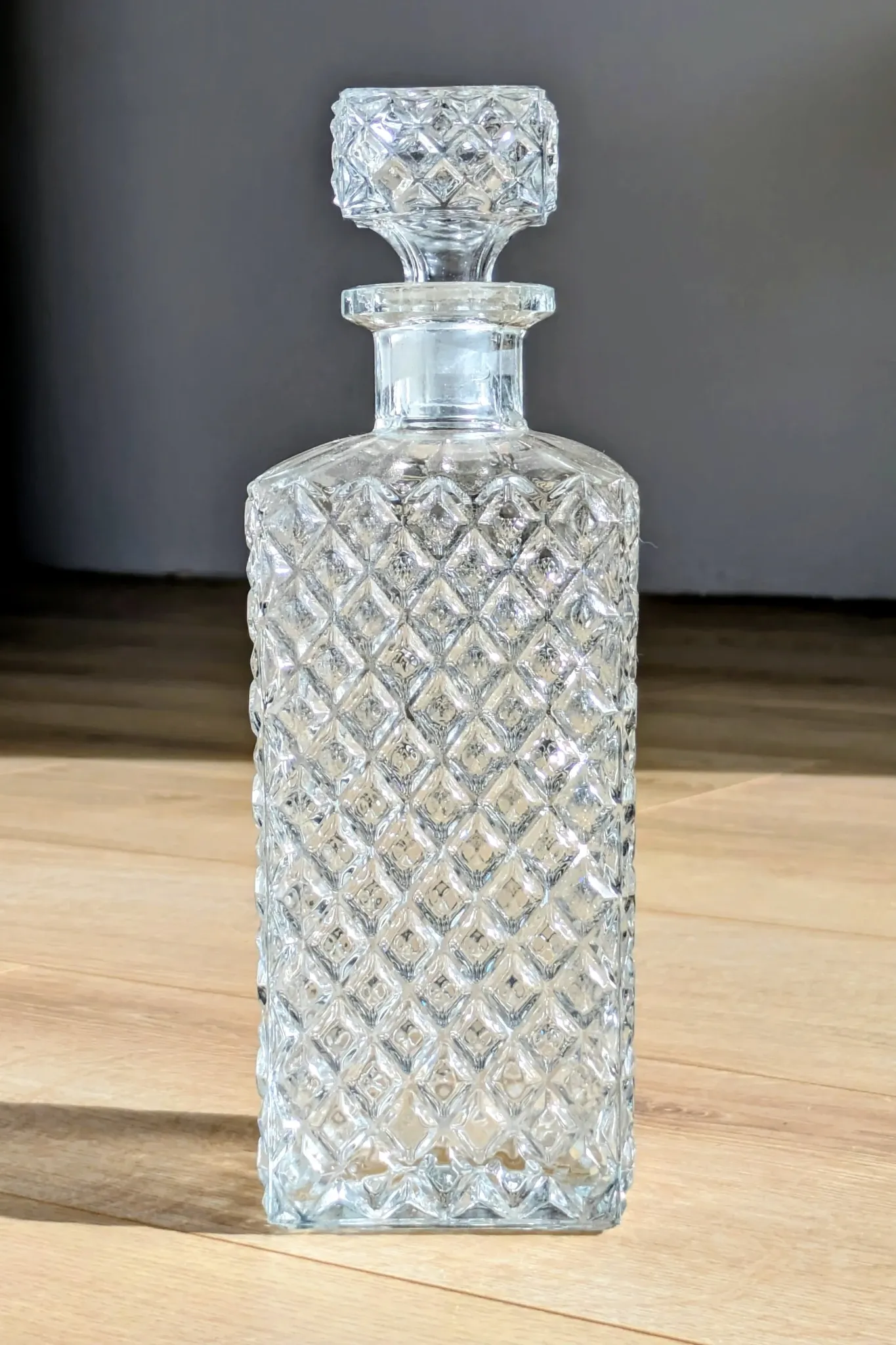 Square Whisky Carafe with Diamond Point Decoration in Moulded-Cut Glass
