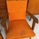 Pair of vintage 60s armchairs in wood and orange bouclé fabric