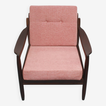 Fauteuil années 1960 rose pâle, coussins neufs