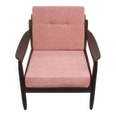 Fauteuil années 1960 rose pâle, coussins neufs