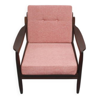 Fauteuil années 1960 rose pâle, coussins neufs