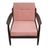 Fauteuil années 1960 rose pâle, coussins neufs