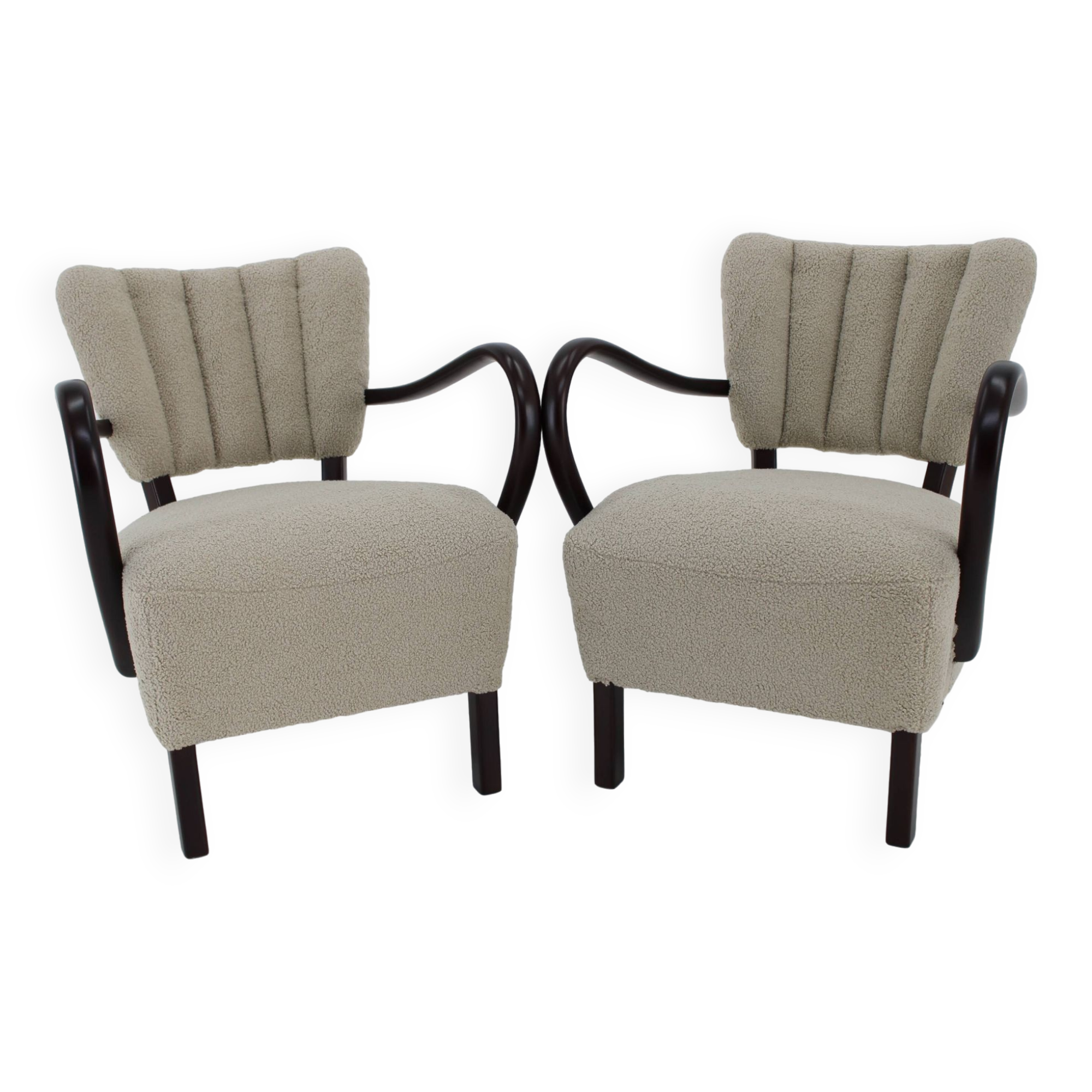 1930s Pair of Jindrich Halabala Art Deco H-237 Armchairs in Bouclé, Restored