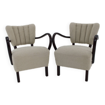 Paire de fauteuils Jindrich Halabala Art Déco H-237 des années 1930 en Bouclé, restaurés