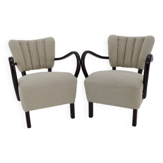 Paire de fauteuils Jindrich Halabala Art Déco H-237 des années 1930 en Bouclé, restaurés