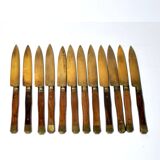 Set of 12 vintage gilded brass and wood cheese knives 1950 Coutelier Martin