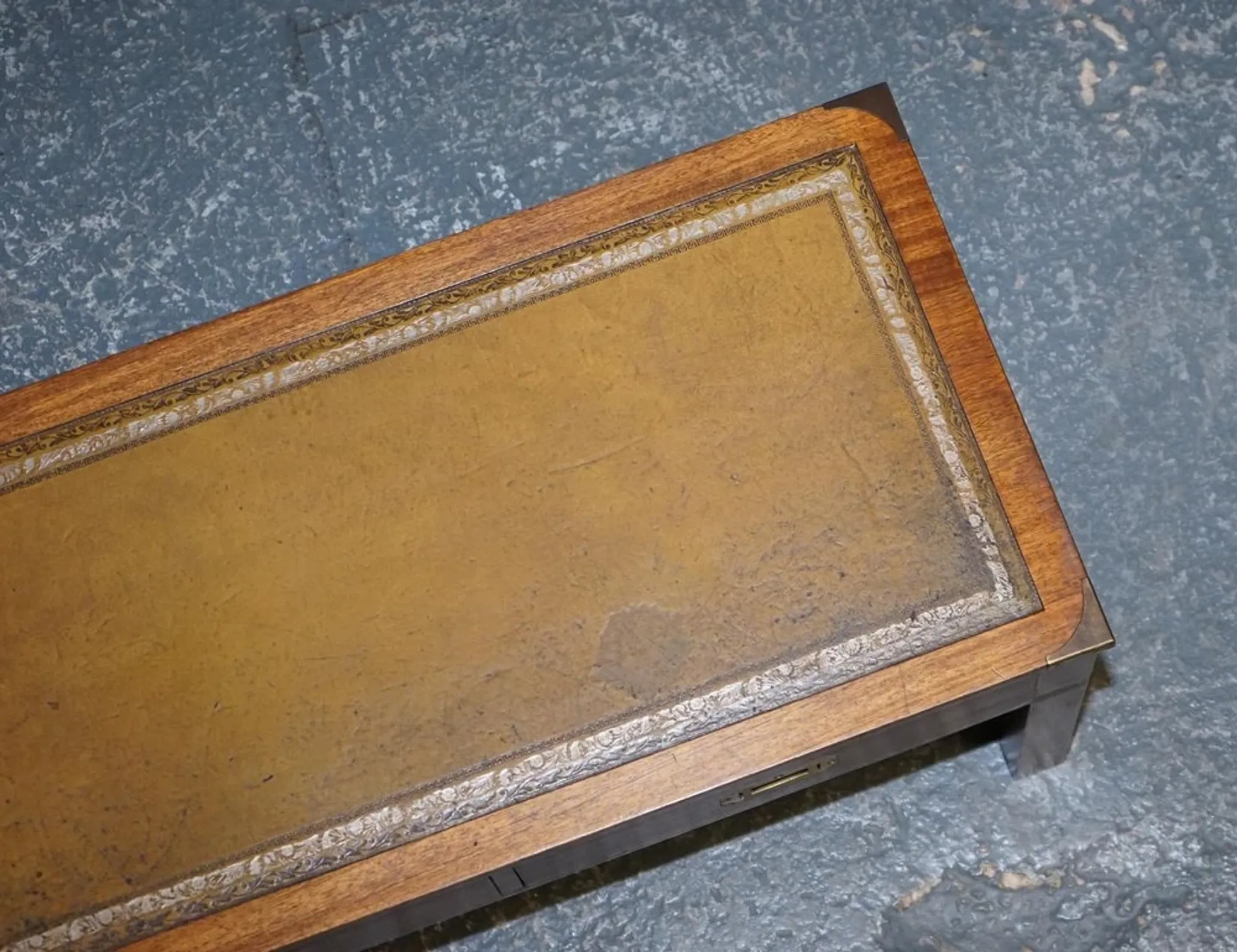 Coffee Table Military Campaign with Brown Leather Top from Harrods London