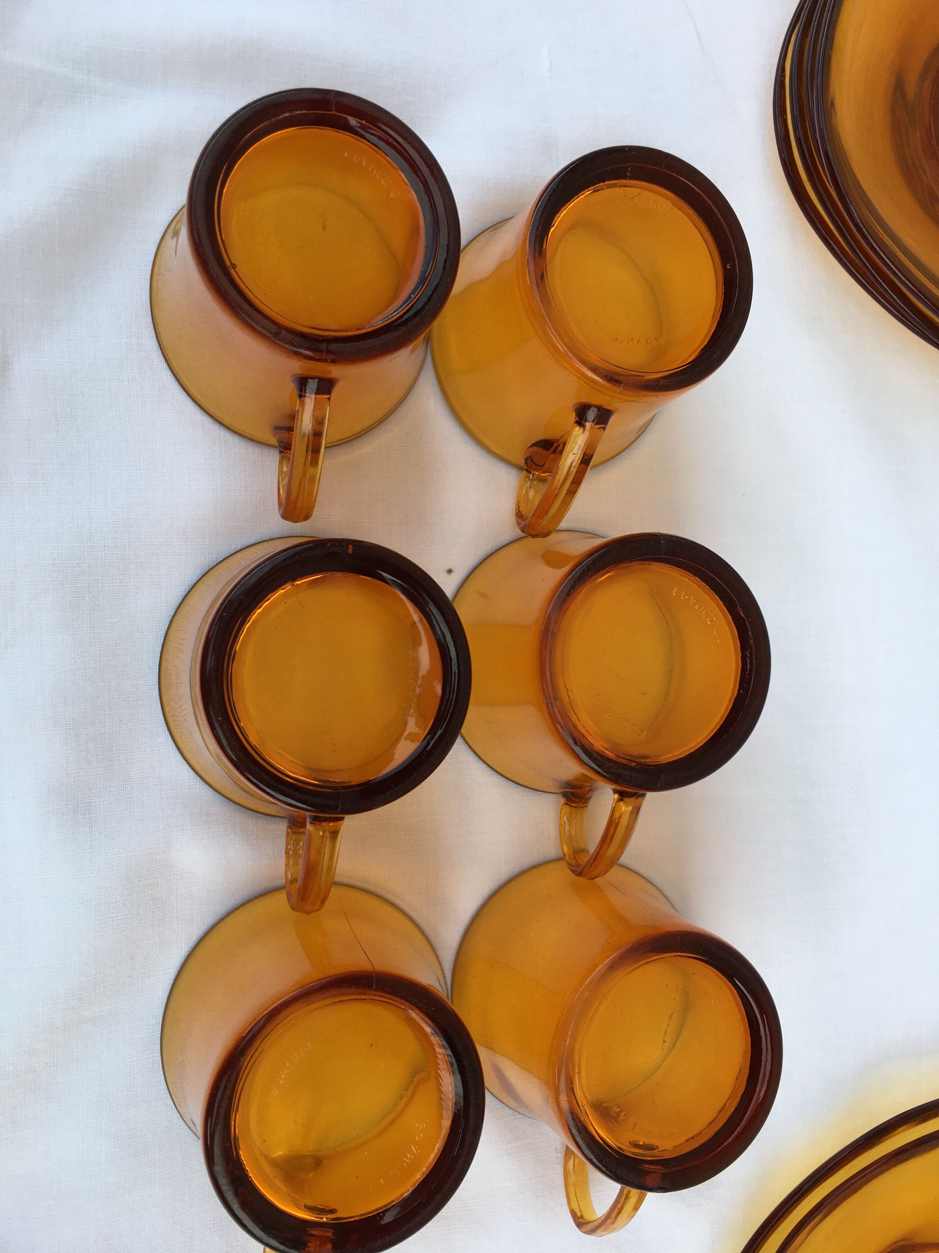 Set of 6 Duralex cups and 6 Vereco saucers