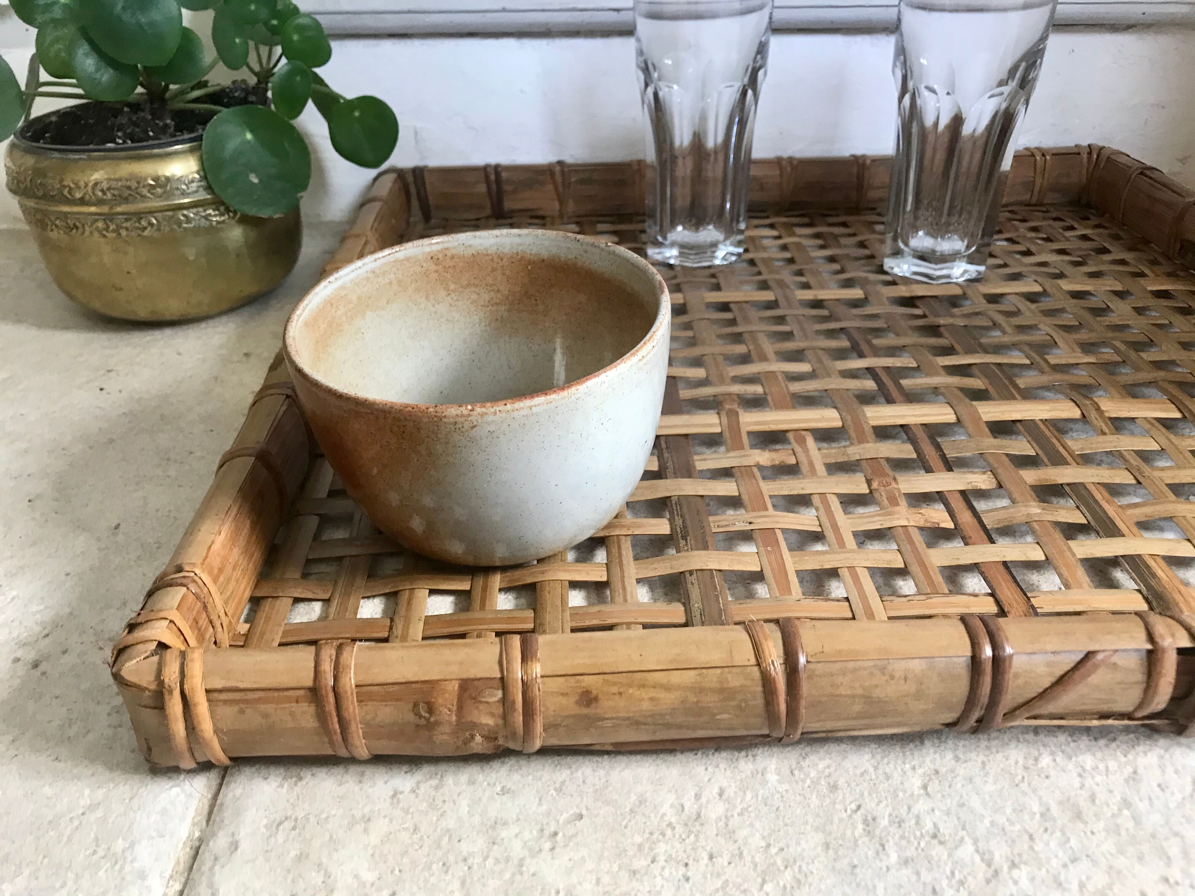 Plateau rotin et bambou  vintage 45X45cm