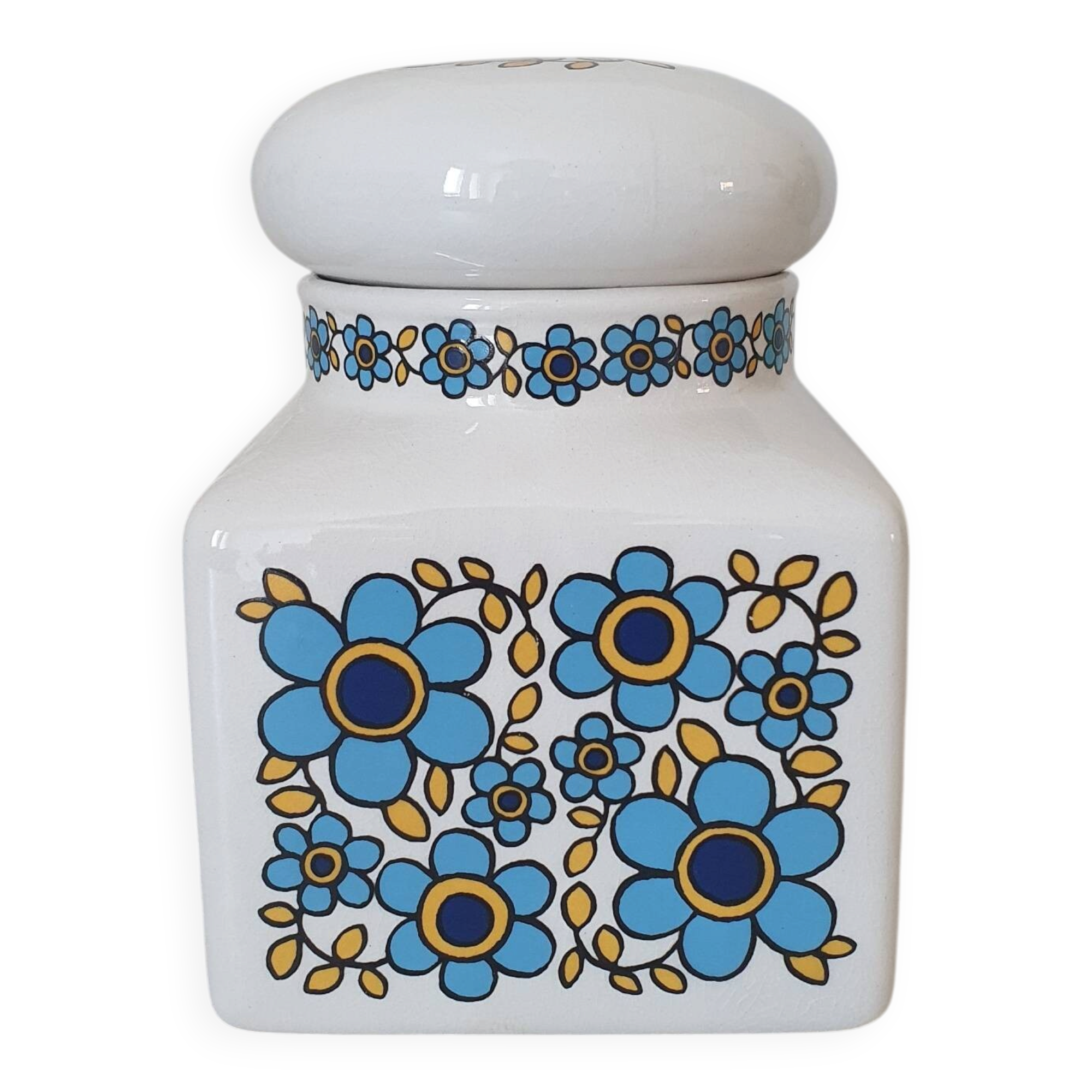 Ceramic storage pot with blue flower pattern Tauntun Vale / England