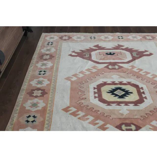 1970s Turkish Oushak Handmade Wool Cotton Pink Area Rug 183x244