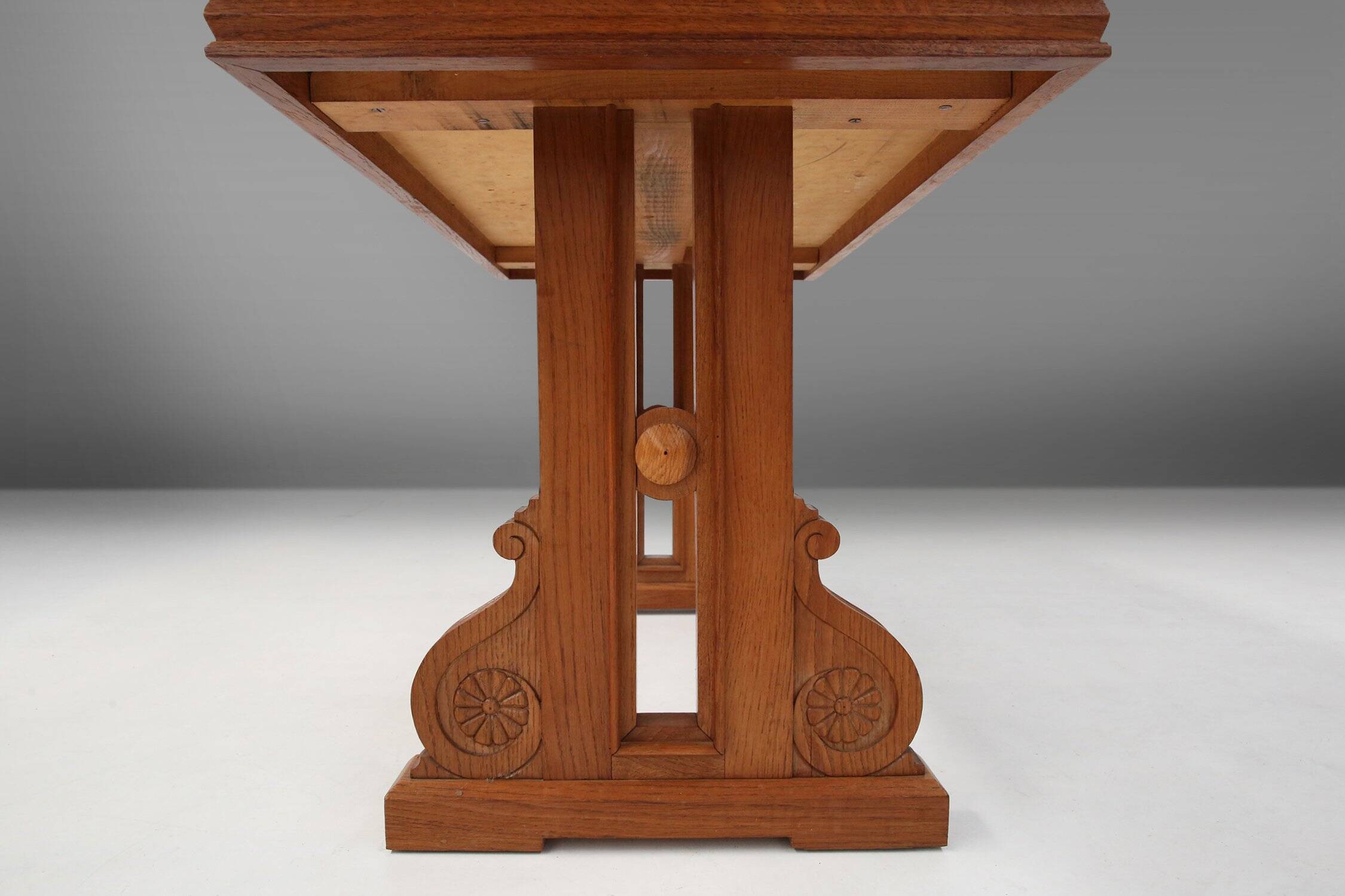 Art Deco Oak Coffee Table with Sculpted Details, Belgium 1940s