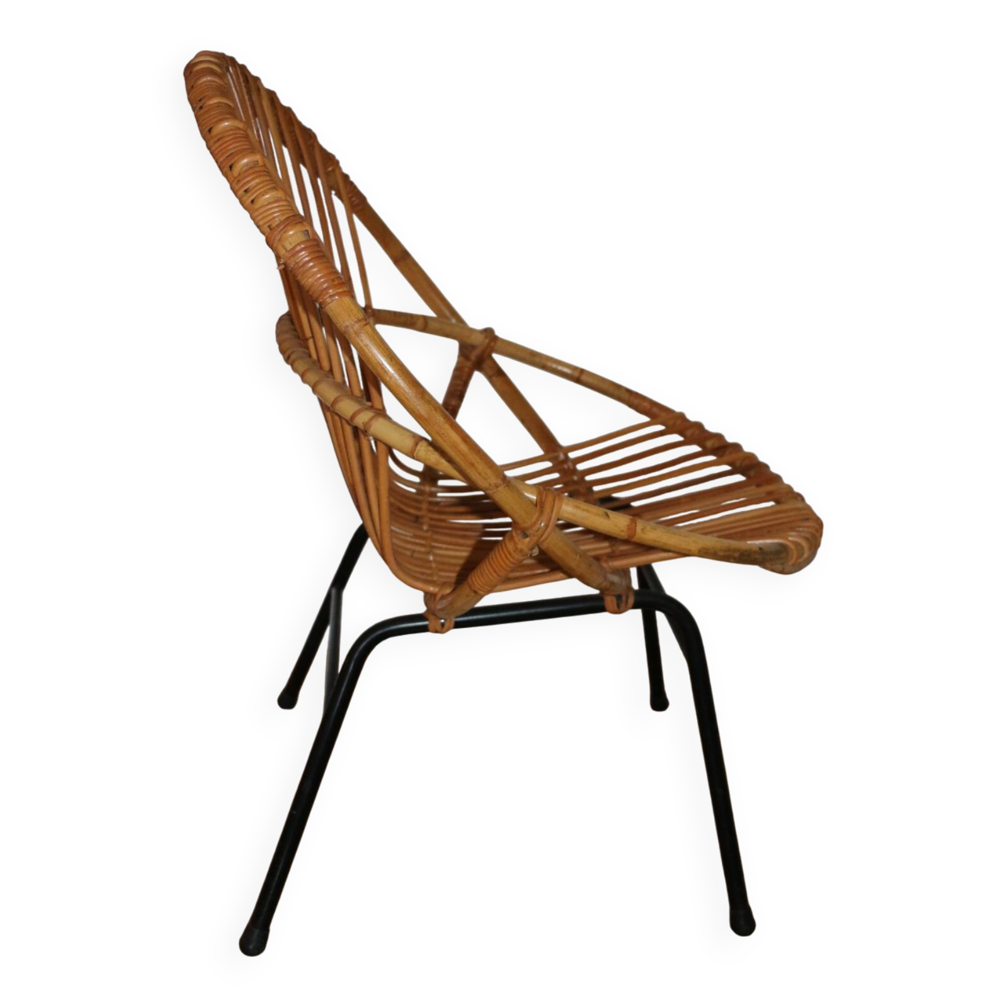Fauteuil rotin adulte piètement métal 1950