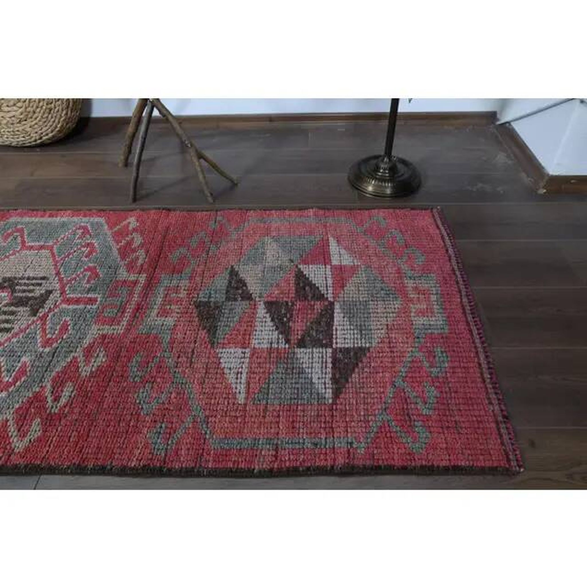 1970s Vintage Turkish Oushak Handmade Wool Cotton Pink Runner Rug 81x315