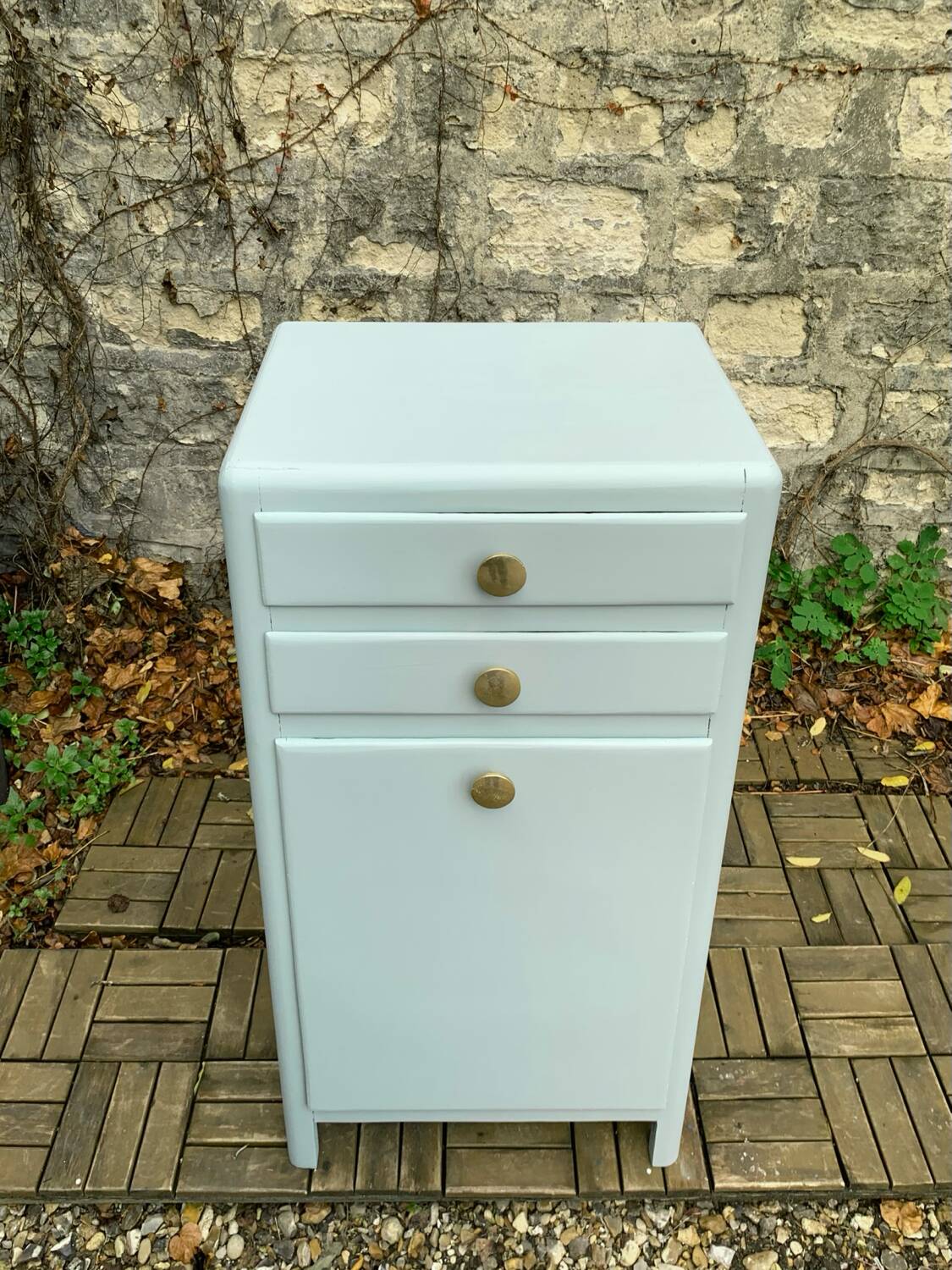 Vintage gray green bathroom chest of drawers