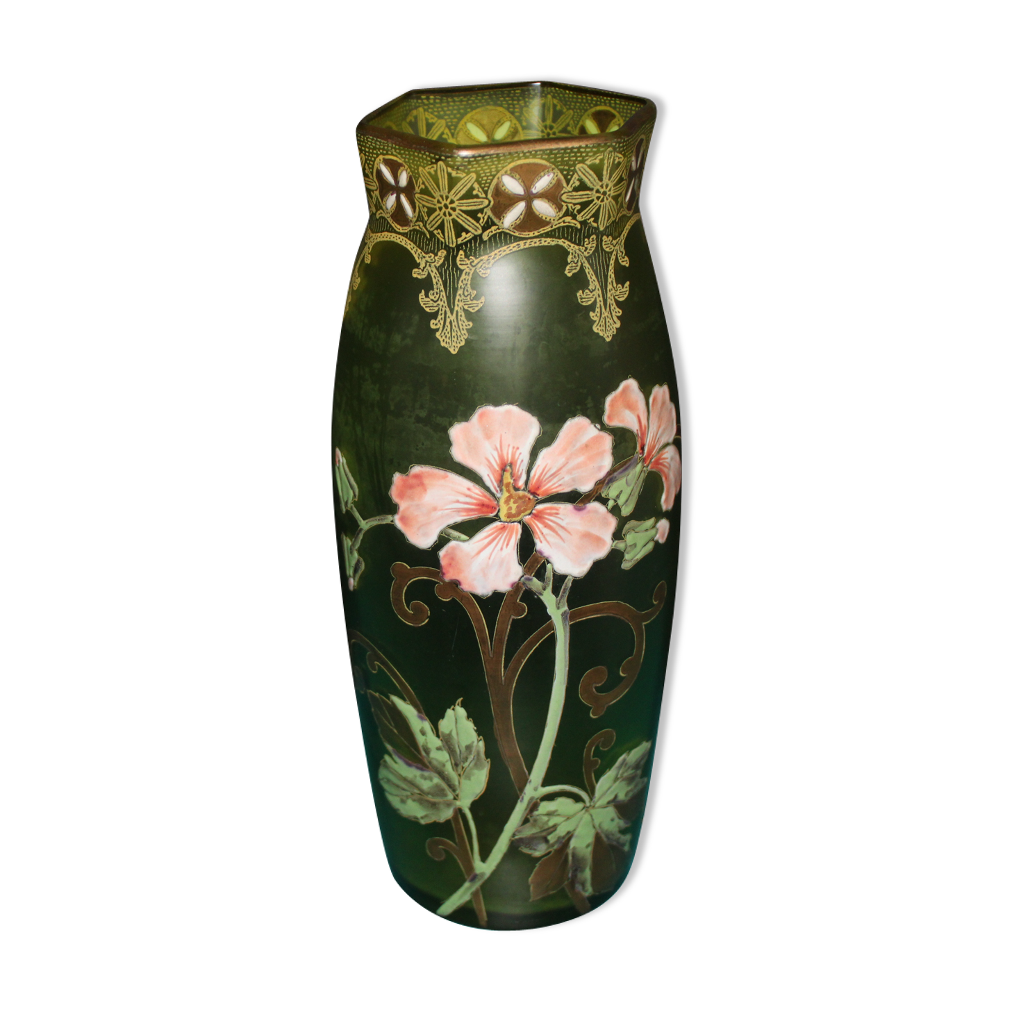 Legras vase, hexagonal collar baluster shape - Art Nouveau period