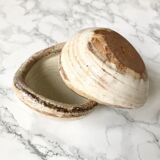 Pair of Asian handmade cups in beige and brown sandstone