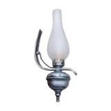 Applique fer forgé et globe verre poli allongé, 1960/70