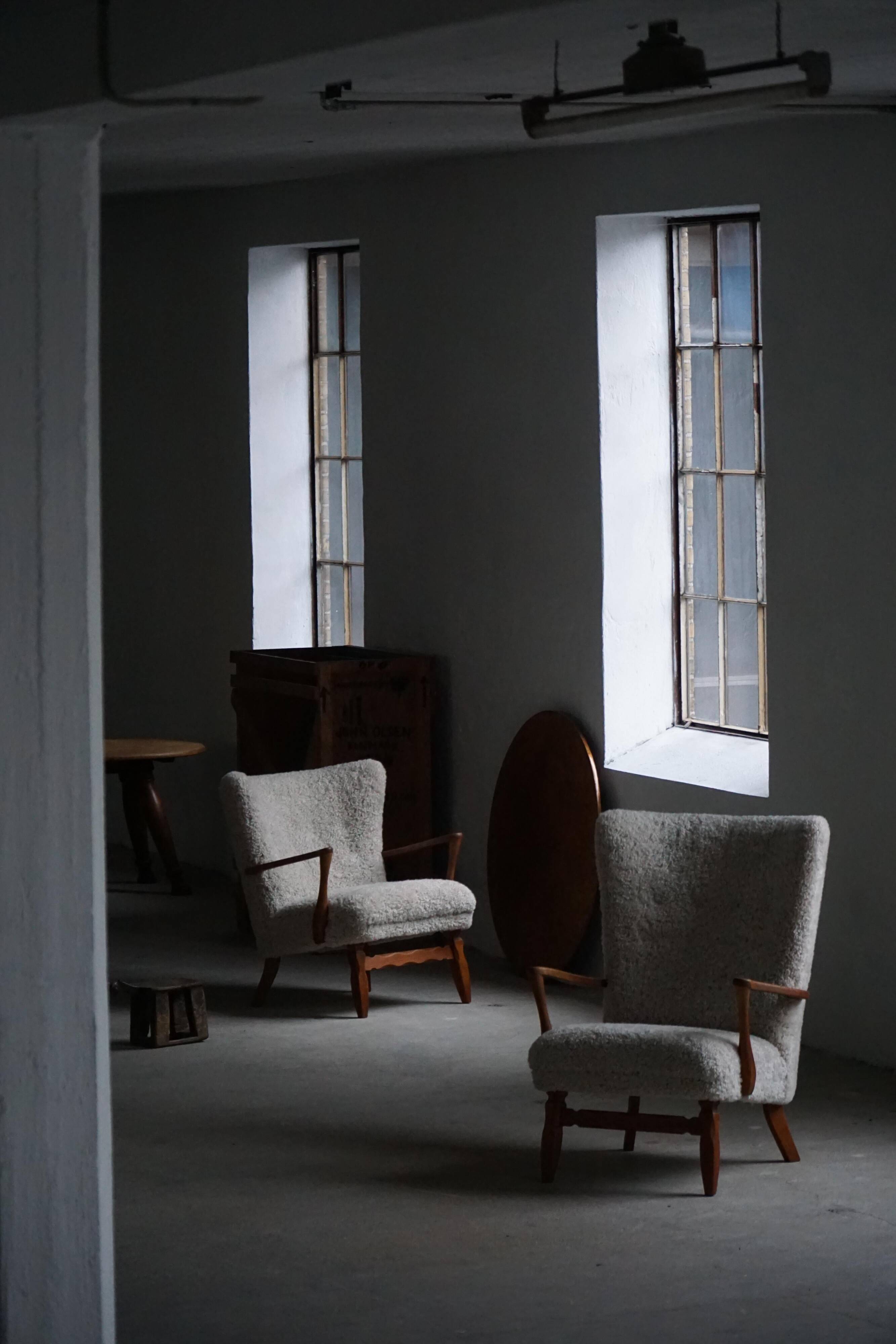 Viggo Boesen, Lounge Chair in Oak and Sheepskin Shearling, Modern Danish, 1950s