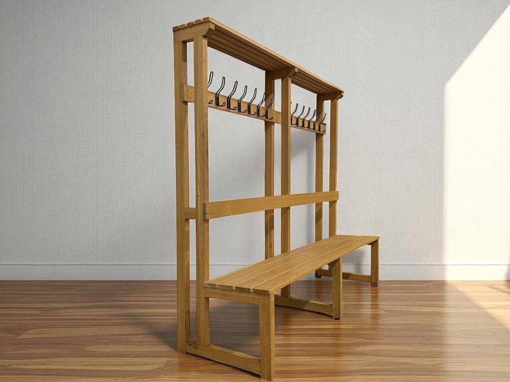 Vintage XL wooden coat rack with bench