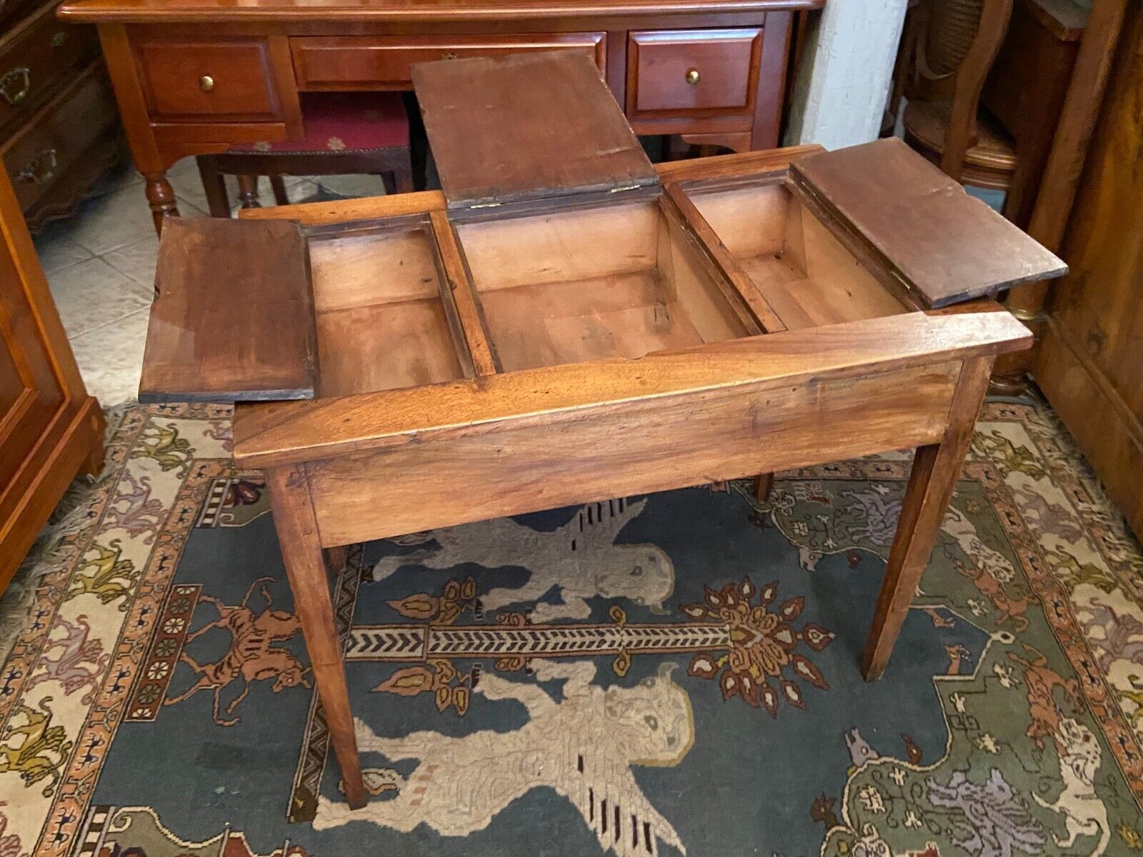 Table table with 3 compartments in blond walnut Directoire late eighteenth