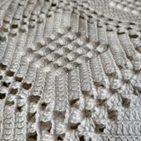Ecru white cotton bedspread, crocheted bed throw