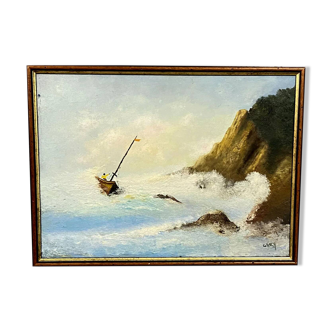 École Anglaise du XXeme siècle huile sur panneau figurant une marine (b)