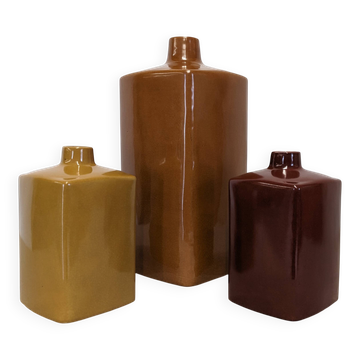 Set of 3 coloured earthenware vases Les Jardins d'Ulysse, France circa 1990