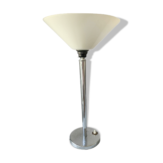 Art deco white opaline chrome lamp