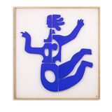 Antonine de Saint Pierre Blue lacquered metal sign. Contemporary