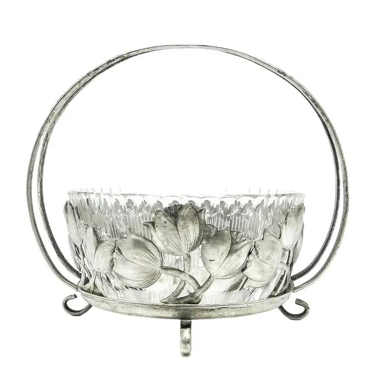 Sugar bowl, postmodernism, silver-plated brass, HEFRA, Poland, 1970s