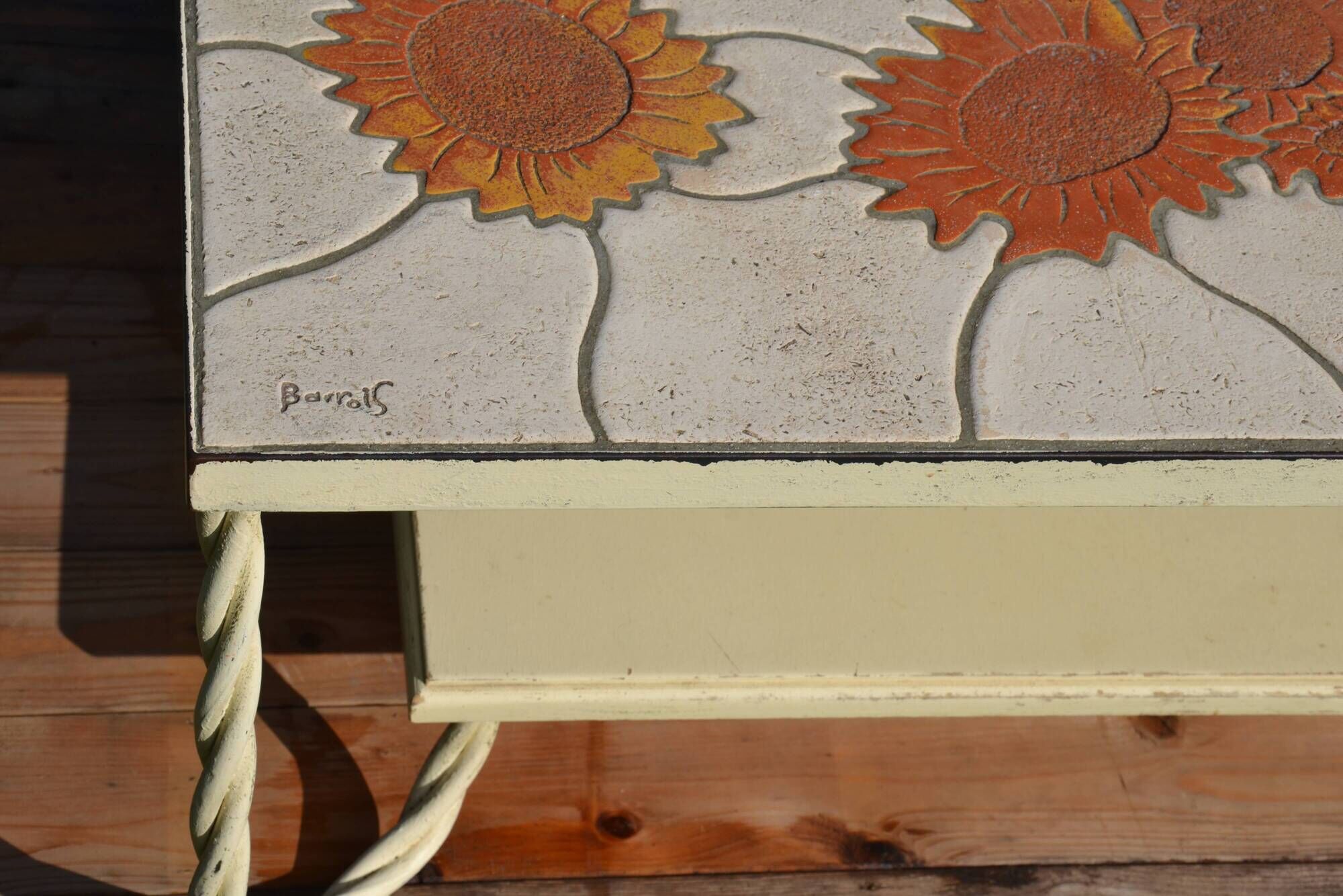 Ceramic coffee table Vallauris "Sunflower" signed Barrois