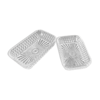 Pair of chiseled glass ramekins "made in France"