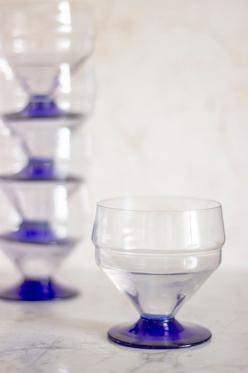 5 verres pied bleu style art déco