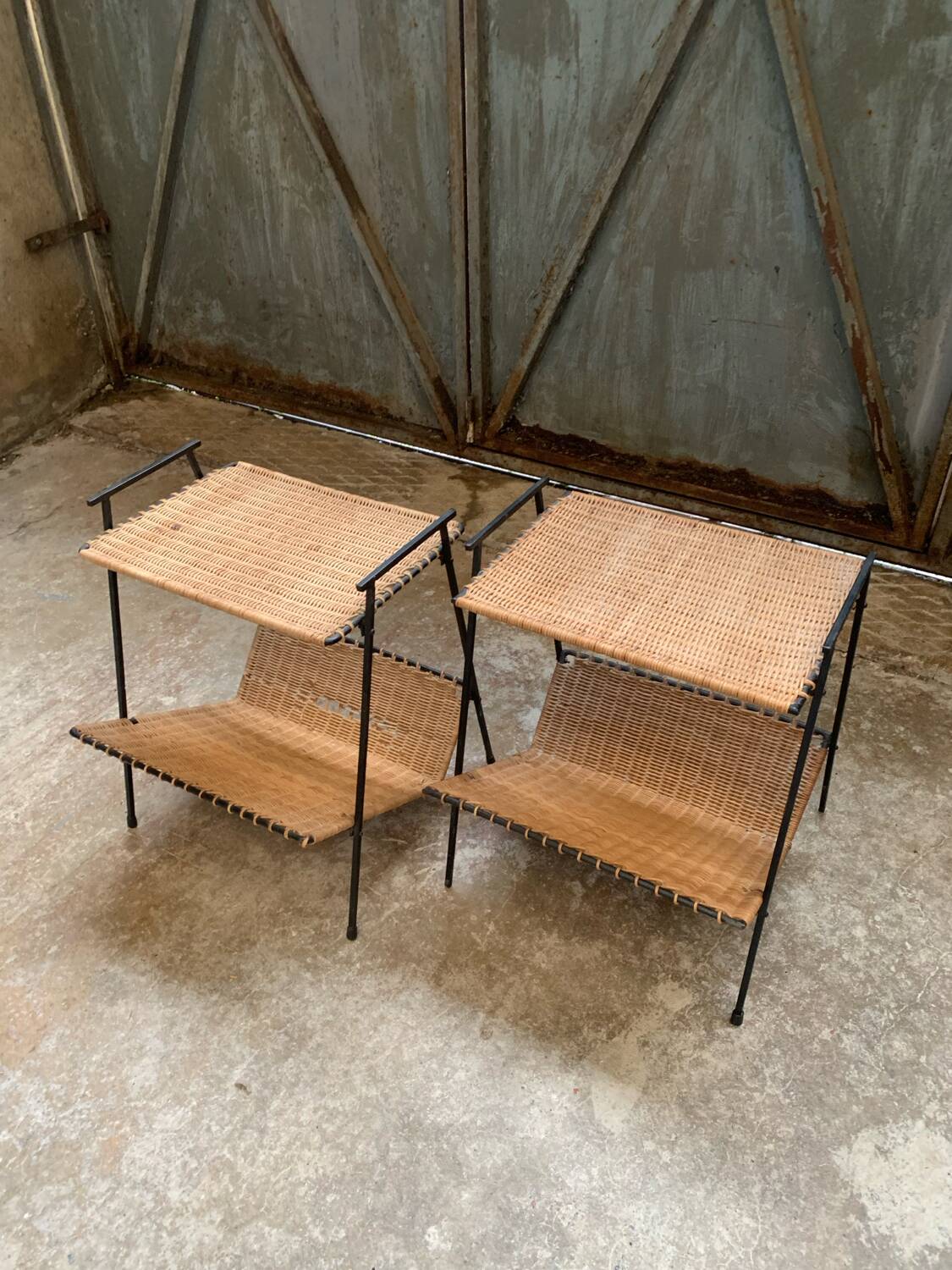 Pair of Raoul Guys Wicker Magazine Racks Circa 195
