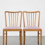 Set of 8 vintage Danish design dining chairs from the 1970s with light purple fabric seats