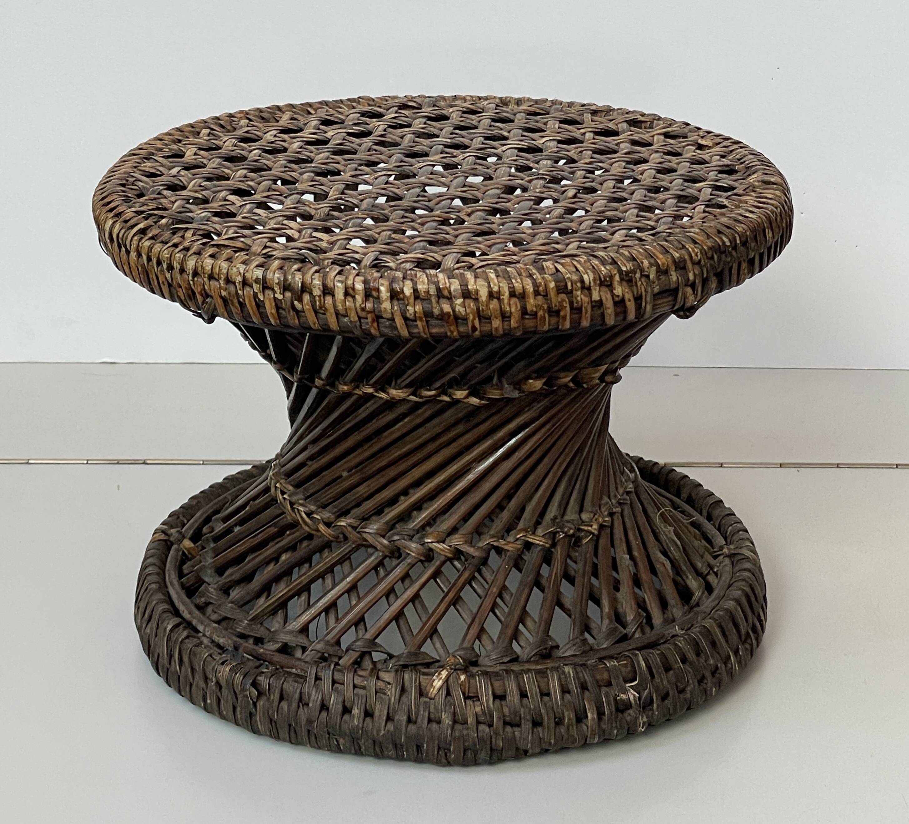 Bolster or small Diabolo stool in Rattan and Cannage
