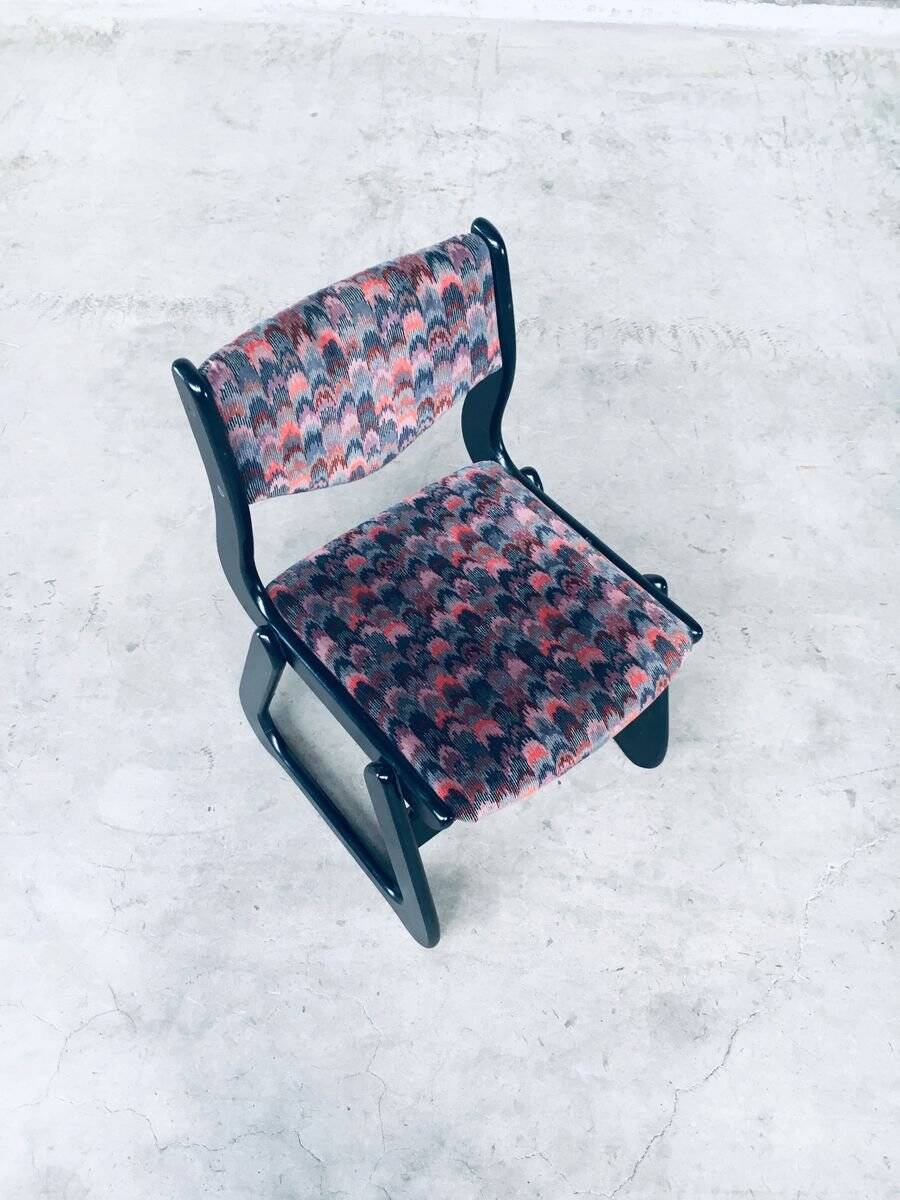 Mid-Century Modern Black Stained Wood Dining Chairs, 1970s, Set of 4