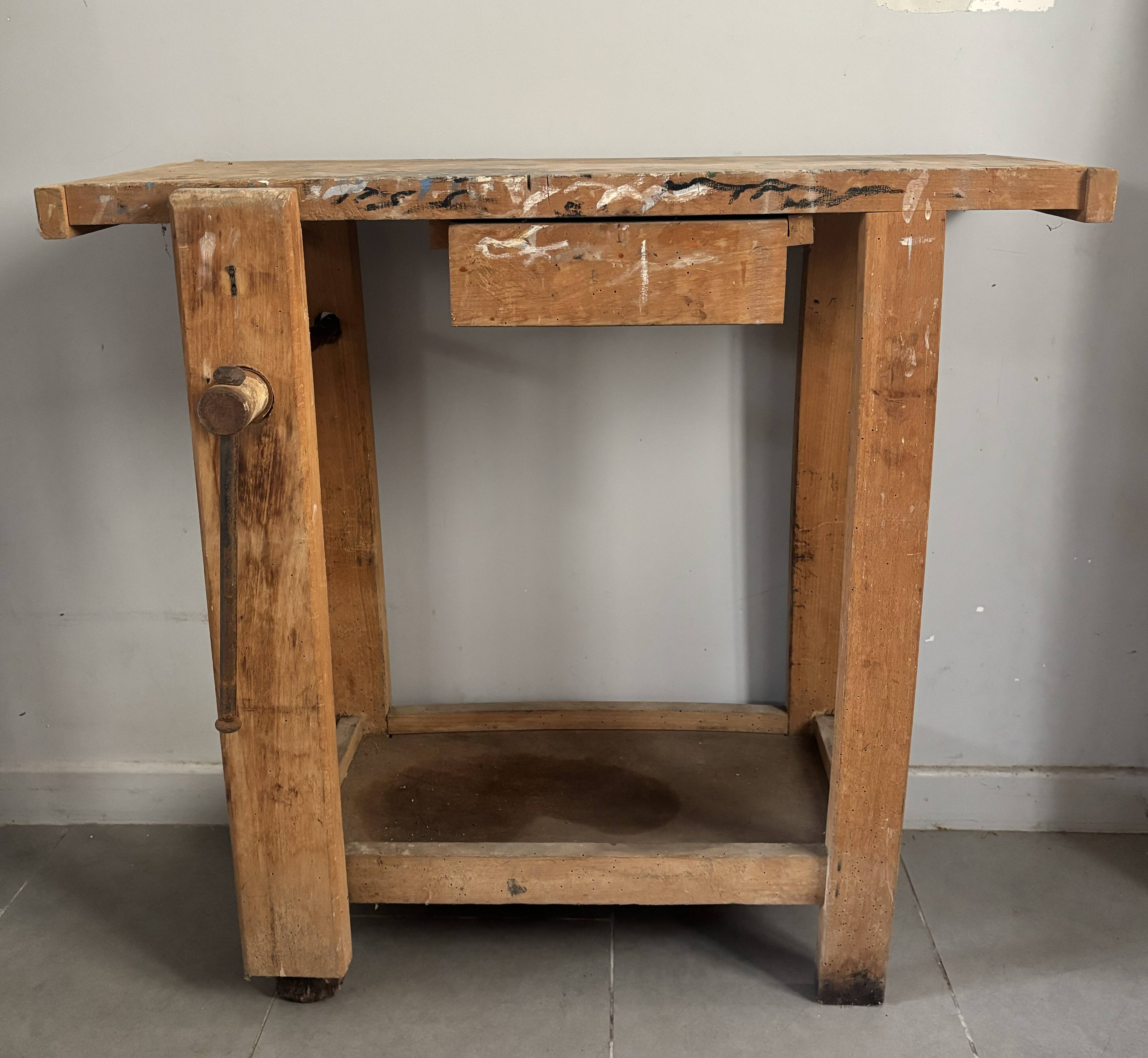 Genuine vintage wooden workbench from the 1960s stamped Grenade.