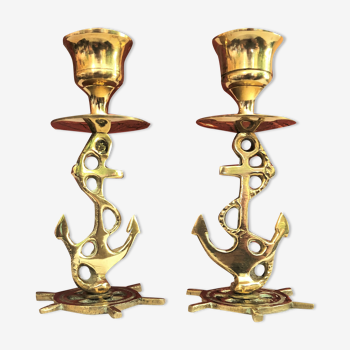 Pair of gilded brass candlesticks