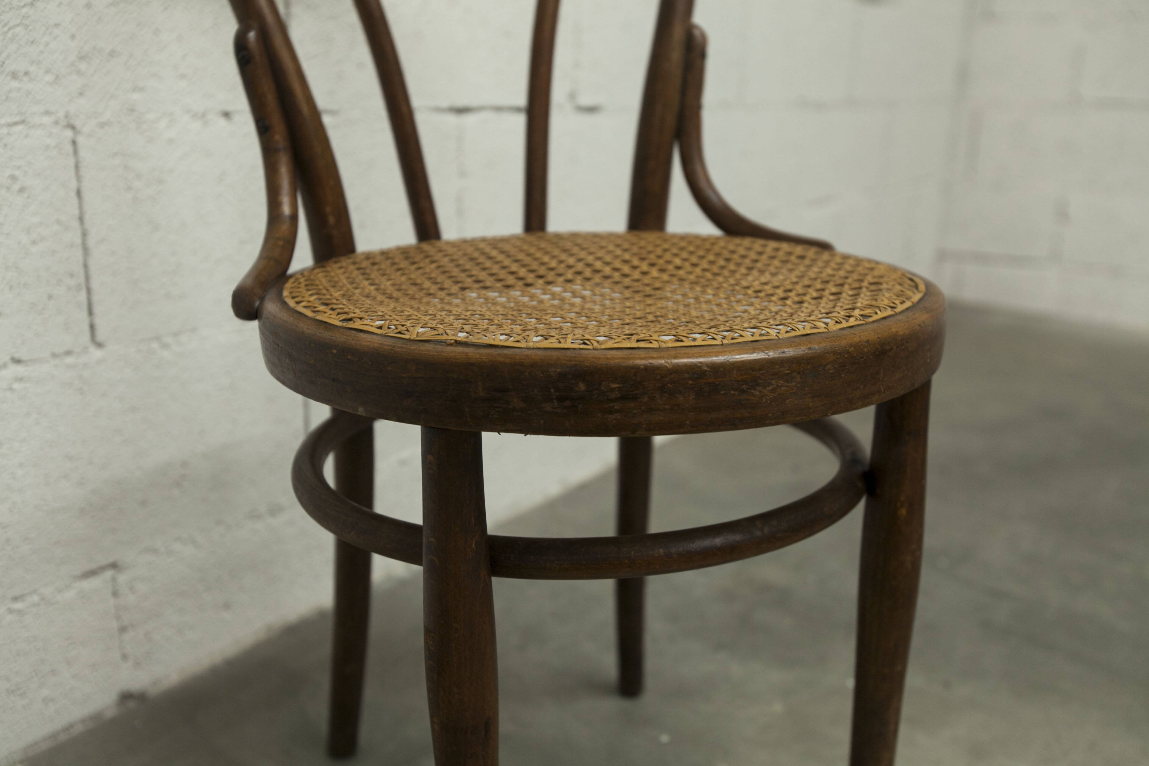 1920s curved wooden cane bistro chair