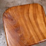 Brutalist stool in solid elm, French work from the 1960s