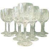 Set of 12 carved crystal wine glasses
