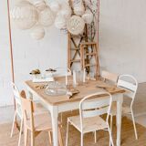 Table de ferme en bois – pied crème