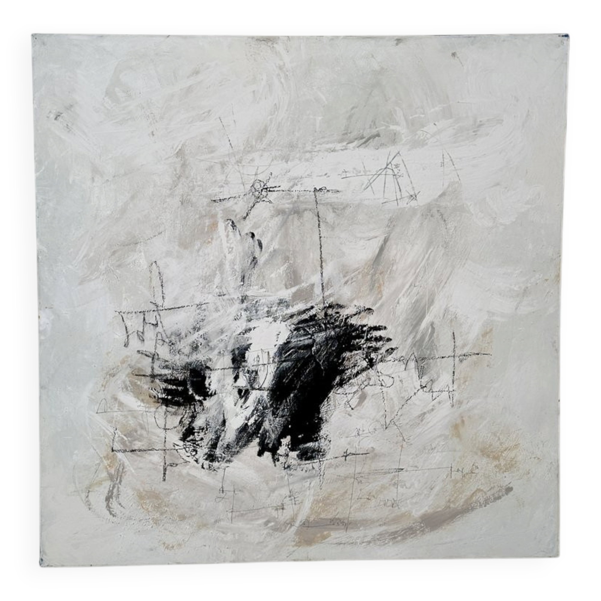 Felix Bachmann, Abstract Composition in Black and White, 2023, Mixed Media on Canvas