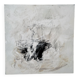 Felix Bachmann, Abstract Composition in Black and White, 2023, Mixed Media on Canvas